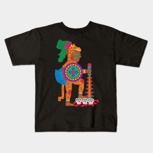 AZTEC MEXICO CODEX JAGUAR WARRIOR WITH SHIELD AND MACAHUITL - full colour Kids T-Shirt